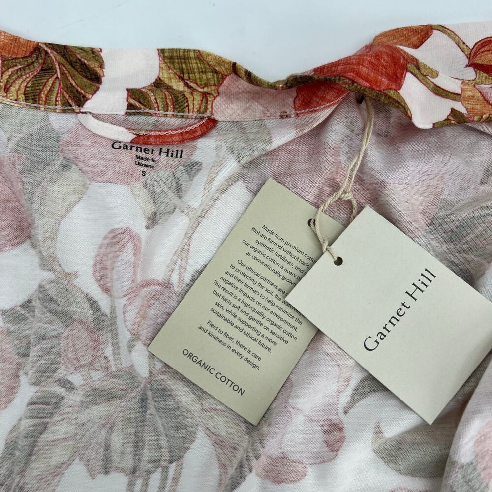 Garnet Hill Floral Satin Robe in Coral, Olive & Cream - Picture 5 of 11
